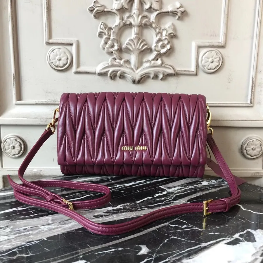 Miu Miu Matelasse Shoulder Bag 5BH080 Nappa Calfskin Leather Spring/Summer 2018 Collection Berry