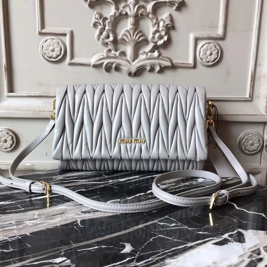 Miu Miu Matelasse Shoulder Bag 5BH080 Nappa Calfskin Leather Spring/Summer 2018 Collection Grey