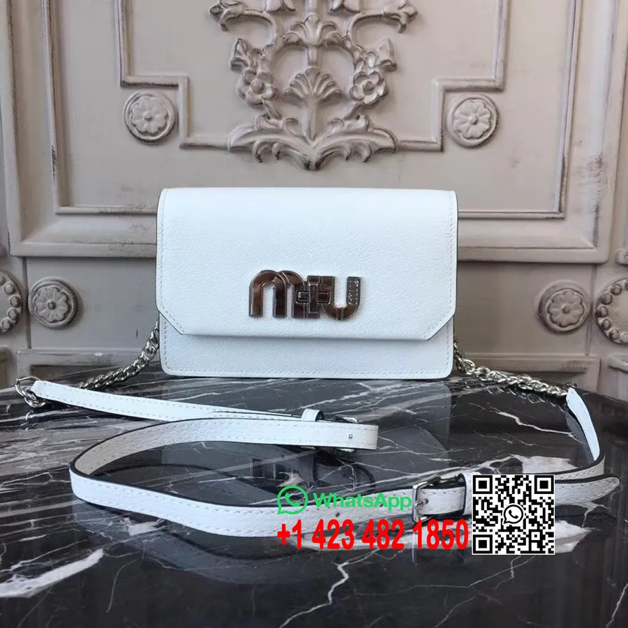 Miu Miu Logo Taske Skuldertaske 5bh077 Madras Kalveskind Læder Forår/sommer 2018 Kollektion Hvid