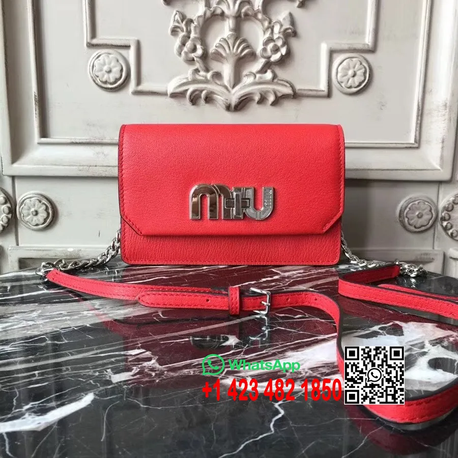 Miu Miu Logo Bag Sac à Bandoulière 5bh077 Cuir De Veau Madras Collection Printemps/été 2018 Rouge