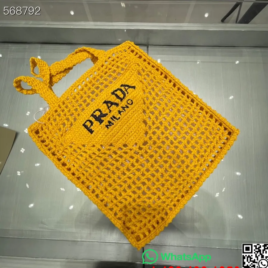 Sac Bandoulière Prada En Paille De Raphia 28cm 1bg393 Collection Printemps/été 2021, Jaune