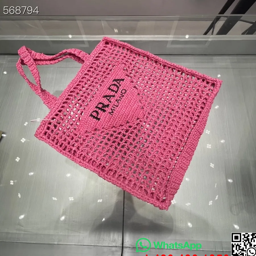 Tas Bahu Jinjing Jerami Prada Rafia 28cm 1bg393 Koleksi Musim Semi/musim Panas 2021, Merah Muda