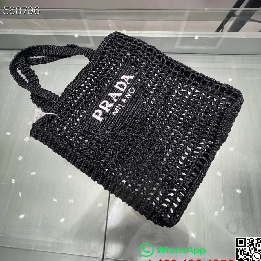 Tas Bahu Jinjing Jerami Prada Rafia 28cm 1bg393 Koleksi Musim Semi/musim Panas 2021, Hitam