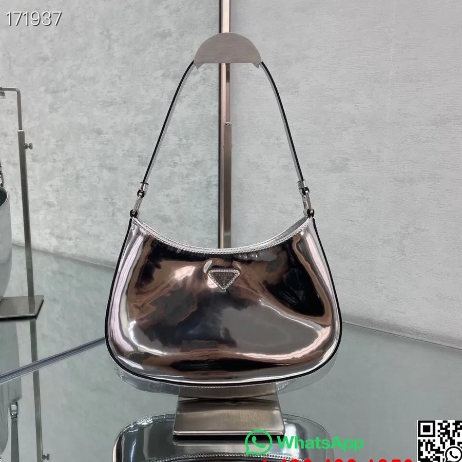 Taška Prada Hobo 28cm 6100 Teletina Kůže Cruise 2021 Kolekce, Stříbrná