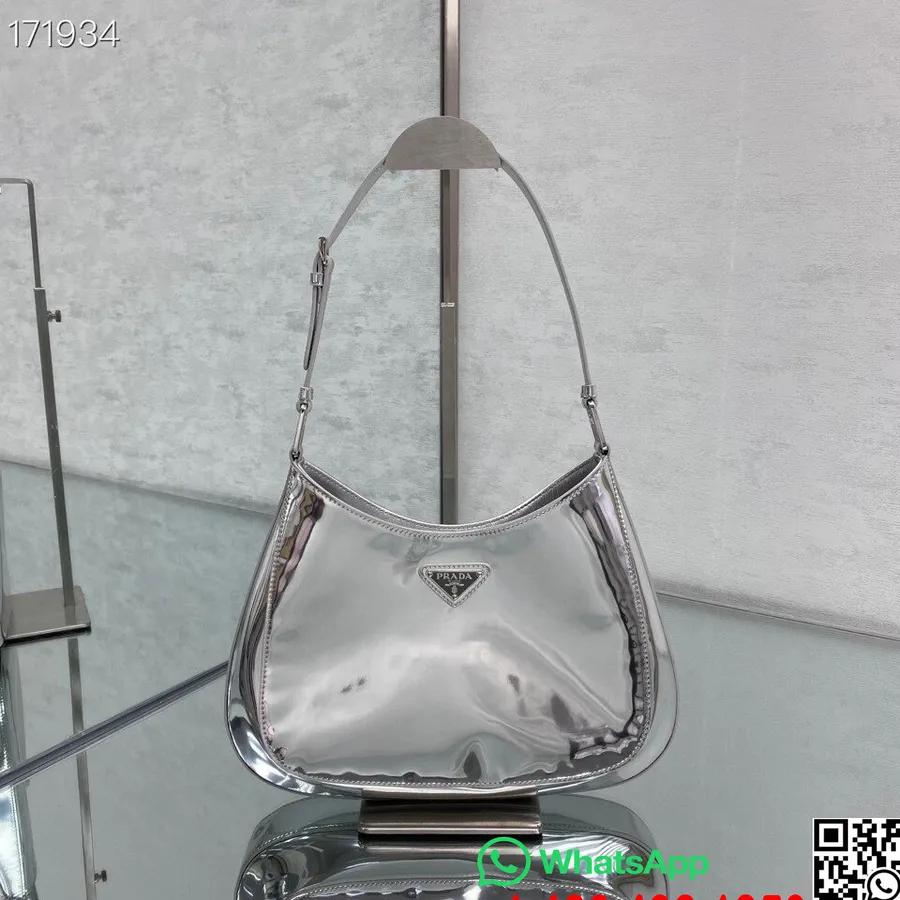 Prada Hobo Laukku 30cm 6100 Vasikanahkainen Nahkaristeily 2021 Kokoelma, Hopea