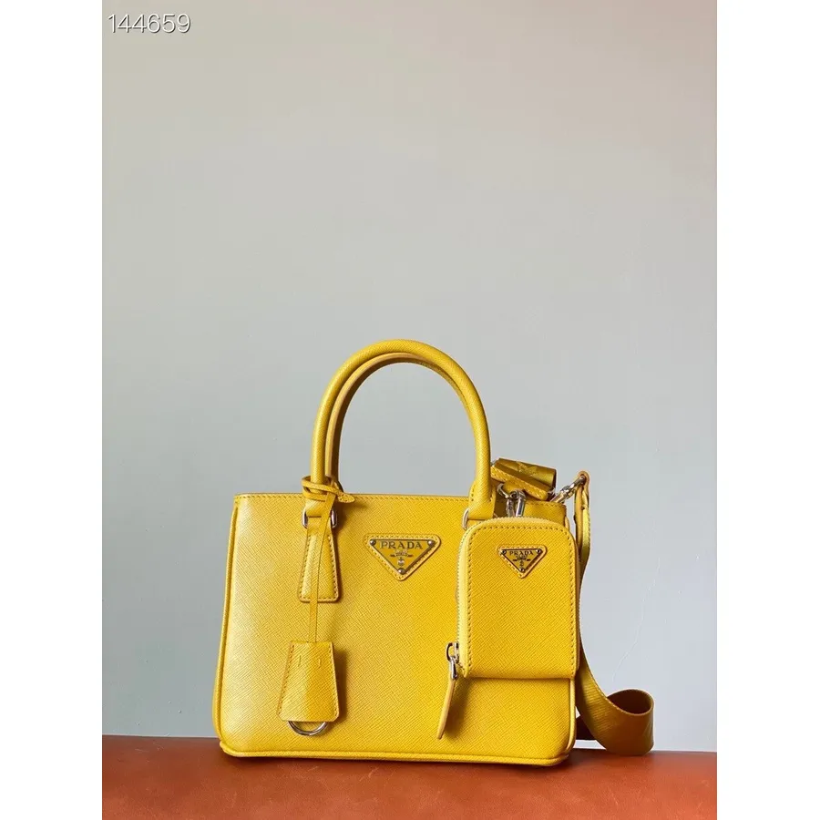 Prada Galleria Mini Torba Materiałowa 22 Cm Skóra Saffiano, żółta