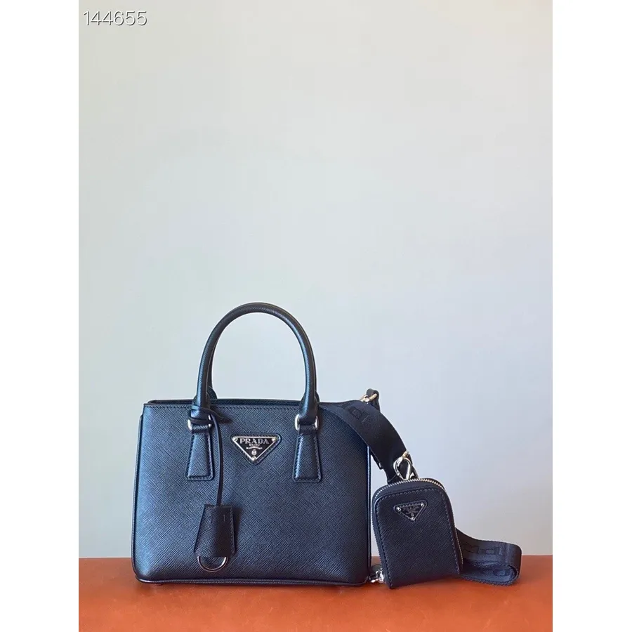 Prada Galleria Mini Tote Bag 22cm Kulit Saffiano Hitam