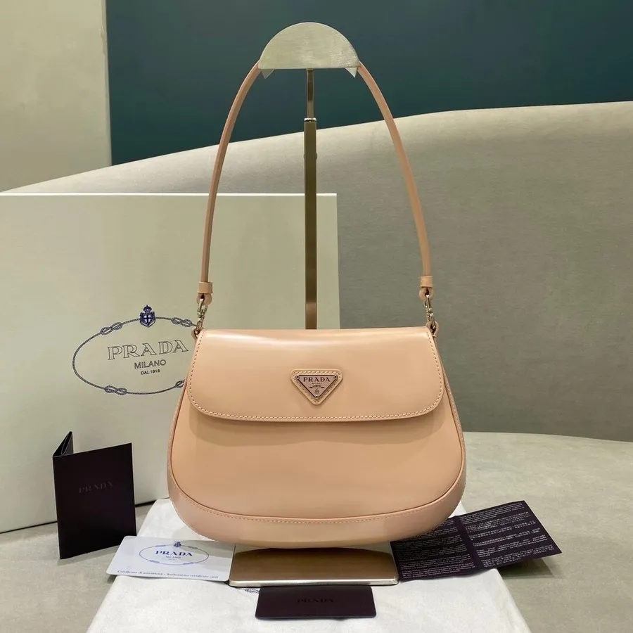 Sac Hobo Chaîne Prada 24cm 1bd313 Collection Croisière 2021 En Cuir De Veau, Rose Clair