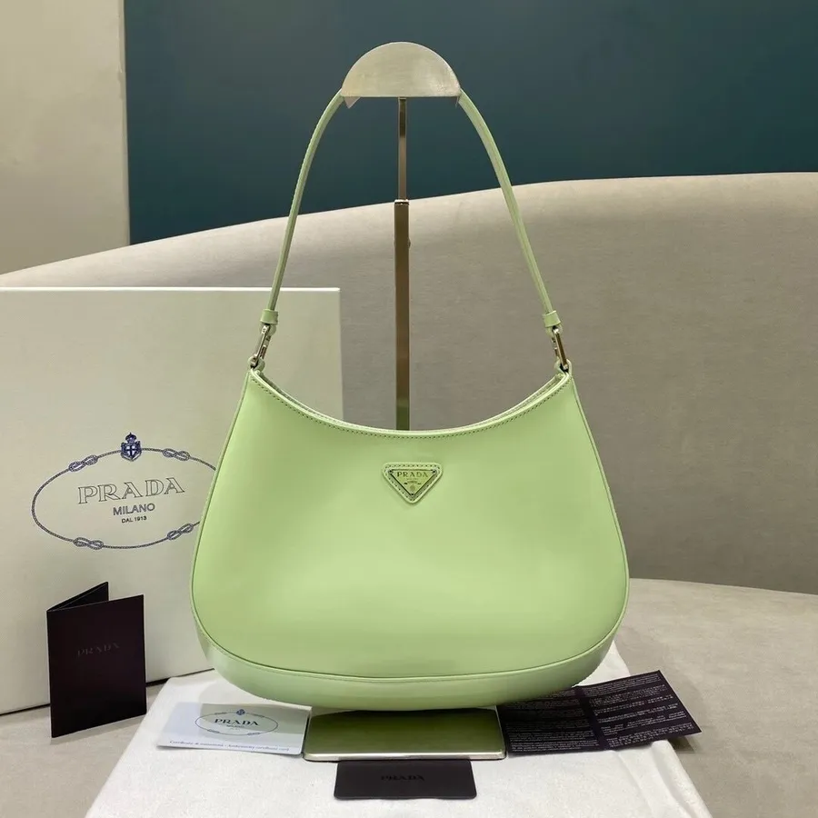 Prada Sac Hobo 28cm 1bd311 Collection Croisière 2021 En Cuir De Veau, Citron Vert