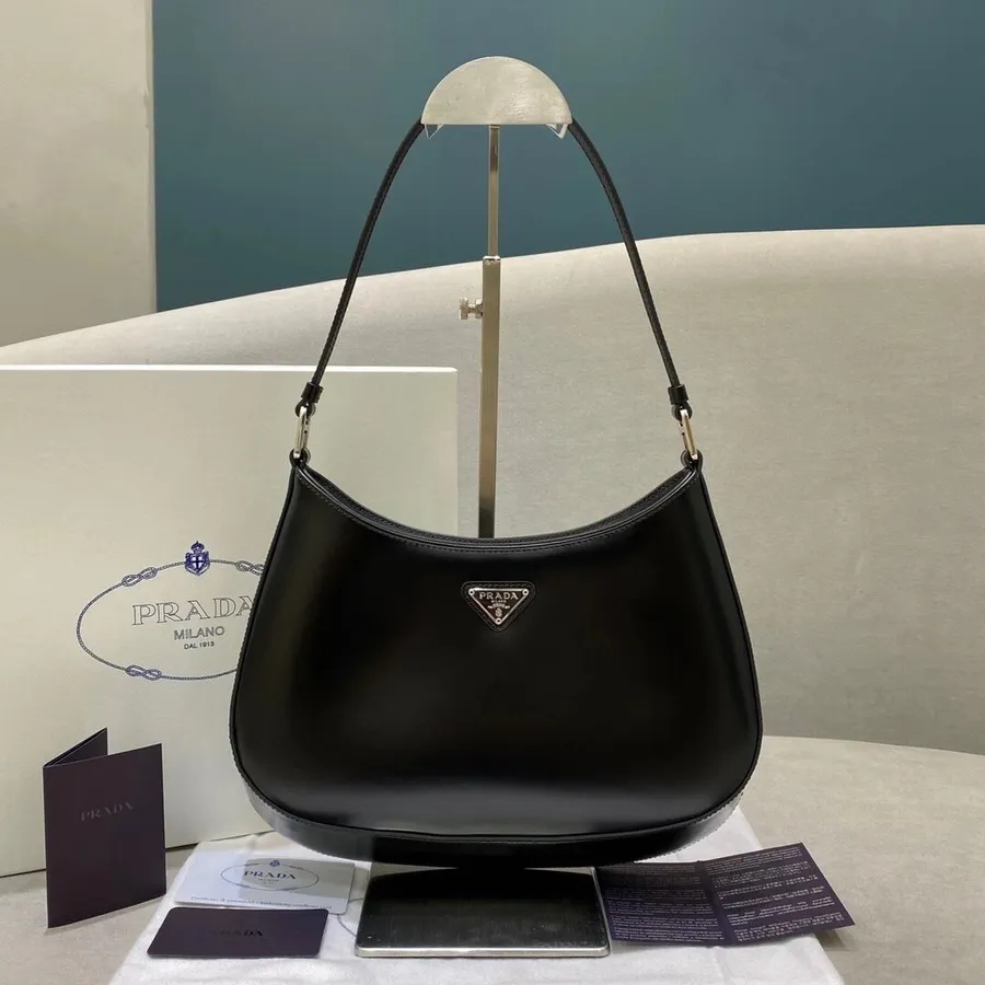 Geanta Prada Hobo 28cm 1bd311 Piele De Vitel Colectia Cruise 2021, Neagra