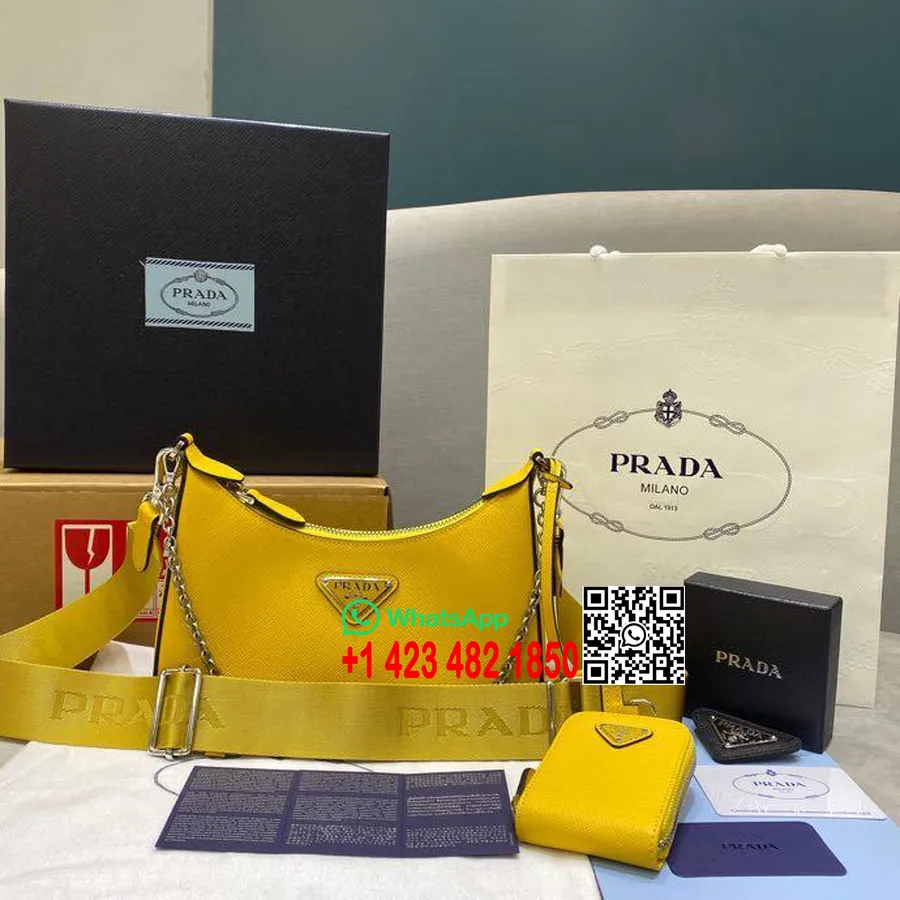 Prada Re-edition 2005 Hobo Väska 22cm 64789 Saffiano Läder Vår/sommar 2020 Kollektion, Gul