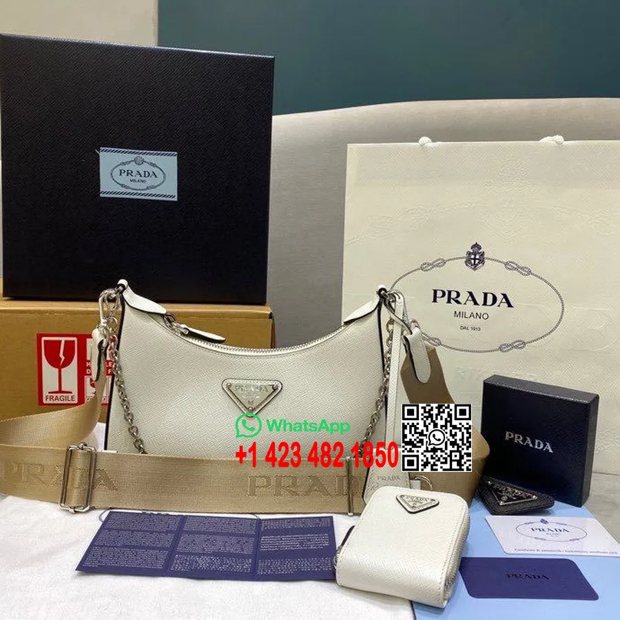 Geanta Hobo Prada Reedition 2005 22cm 64789 Piele Saffiano Colectia Primavara/vara 2020, Alb