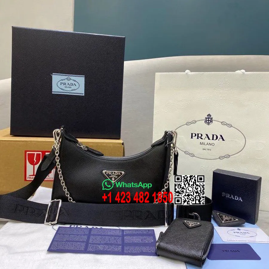 Prada Re-edition 2005 Hobo Väska 22cm 64789 Saffiano Läder Vår/sommar 2020 Kollektion, Svart