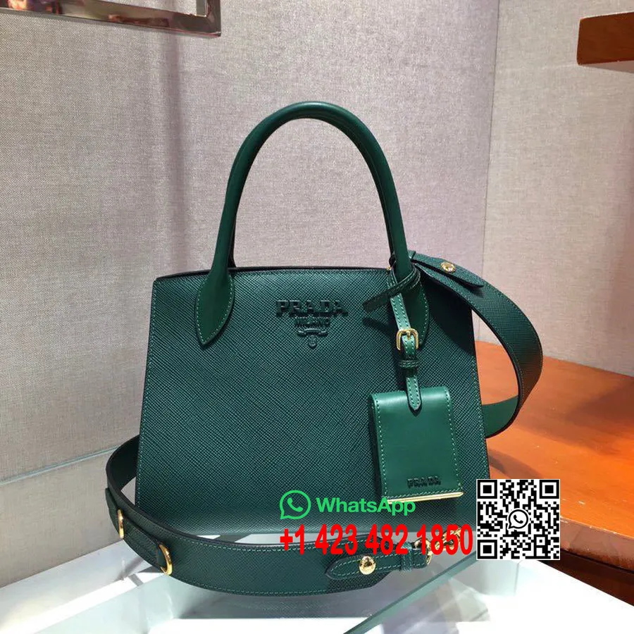 Bolso Prada Monocromático 26cm 1ba156 Piel Saffiano Colección Primavera/verano 2020, Verde Oscuro