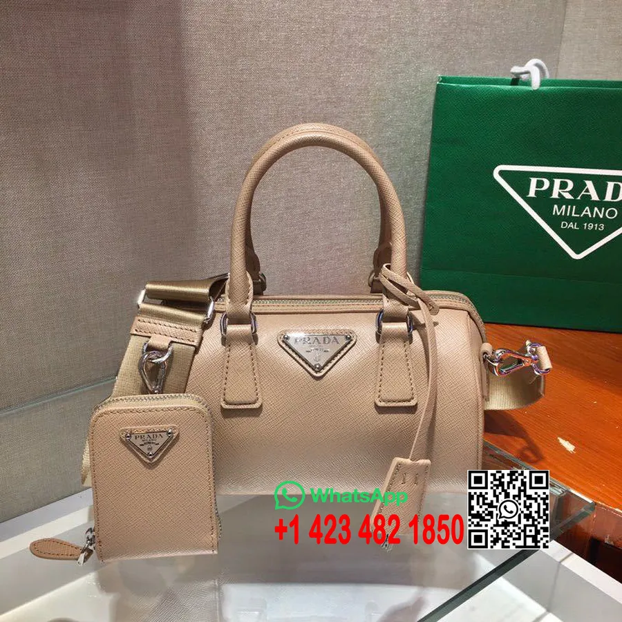 Prada Boston Táska 20 Cm 1ba846 Saffiano Bőr 2020 Tavaszi/nyári Kollekció, Bézs