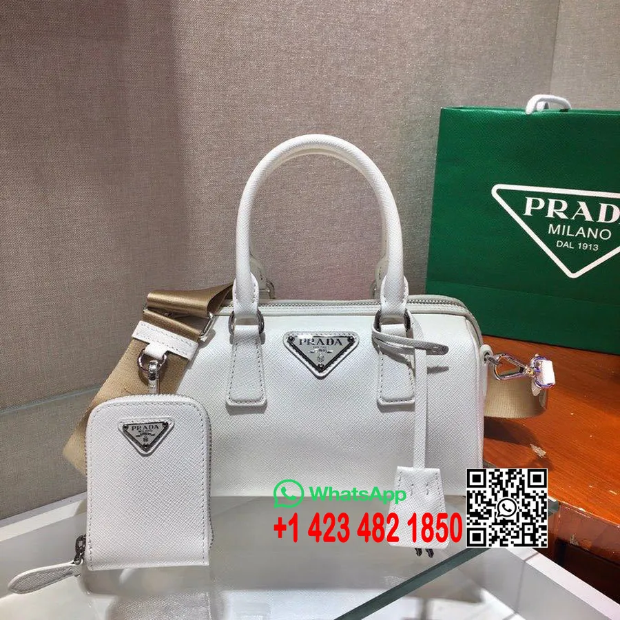 Prada Boston Bag 20cm 1ba846 Saffiano δερμάτινη συλλογή άνοιξη/καλοκαίρι 2020, λευκό