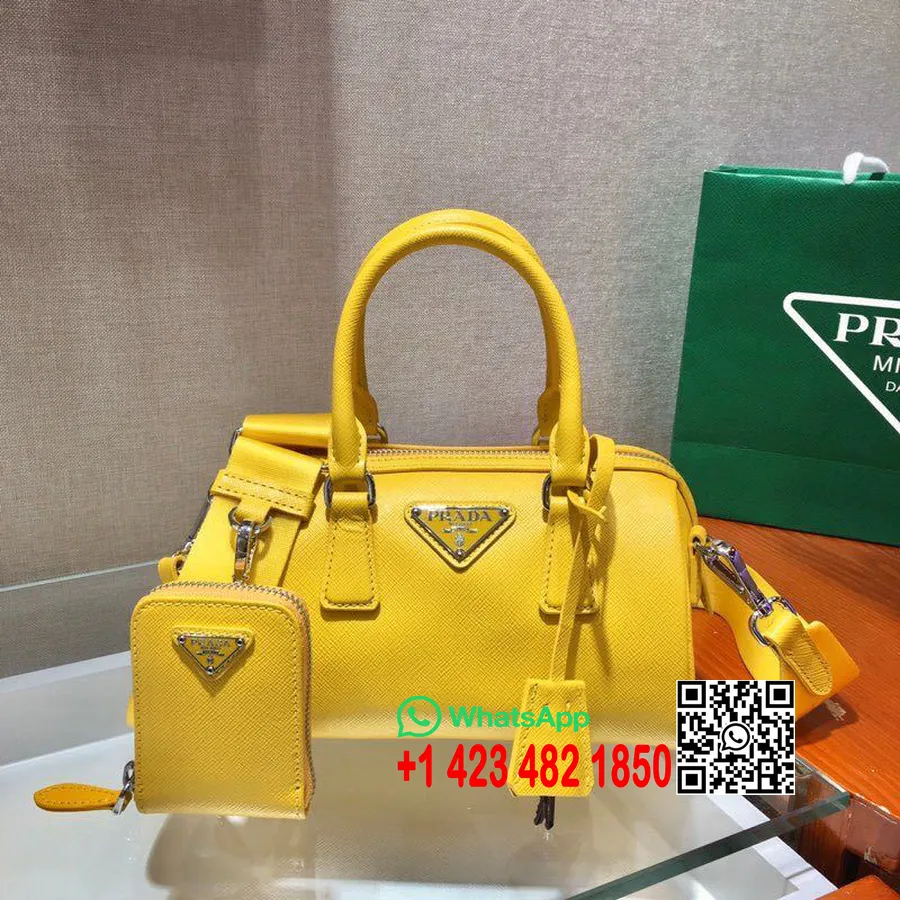 Prada Boston Táska 20 Cm 1ba846 Saffiano Bőr 2020 Tavaszi/nyári Kollekció, Sárga