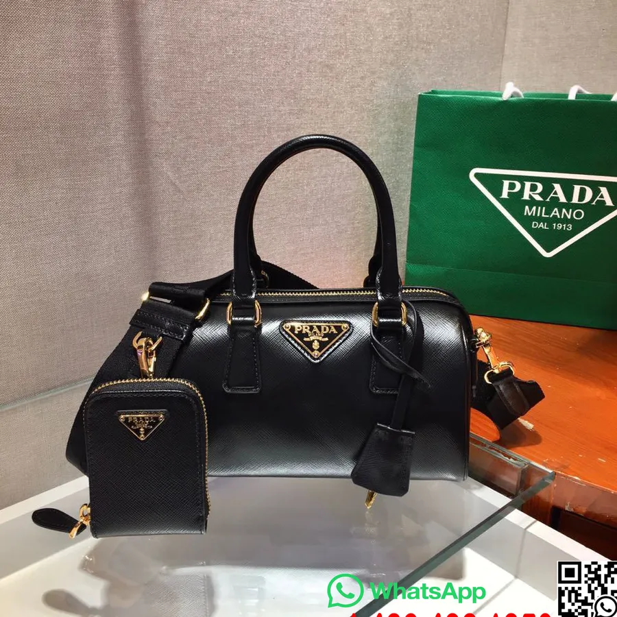 Prada Boston Bag 20cm 1ba846 Saffiano δερμάτινη συλλογή άνοιξη/καλοκαίρι 2020, μαύρο