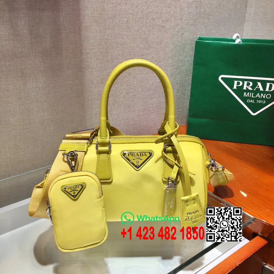 Prada Naylon Boston Çanta 20cm 1ba846 İlkbahar/Yaz 2020 Koleksiyonu, Sarı