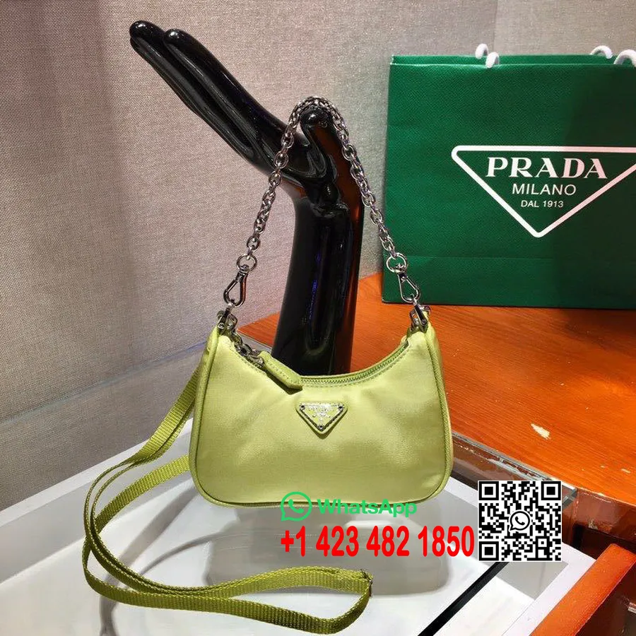 Prada Mini Nylon Hobo Bag 15cm 1bc204 Coleção Primavera/verão 2020, Verde Maçã