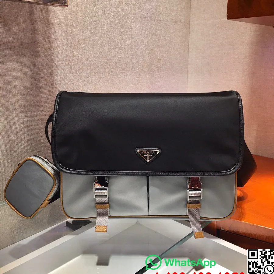 Geanta Prada Nailon Pentru Camera Foto 32cm 2vd768b Colectia Primavara/vara 2020, Gri/negru