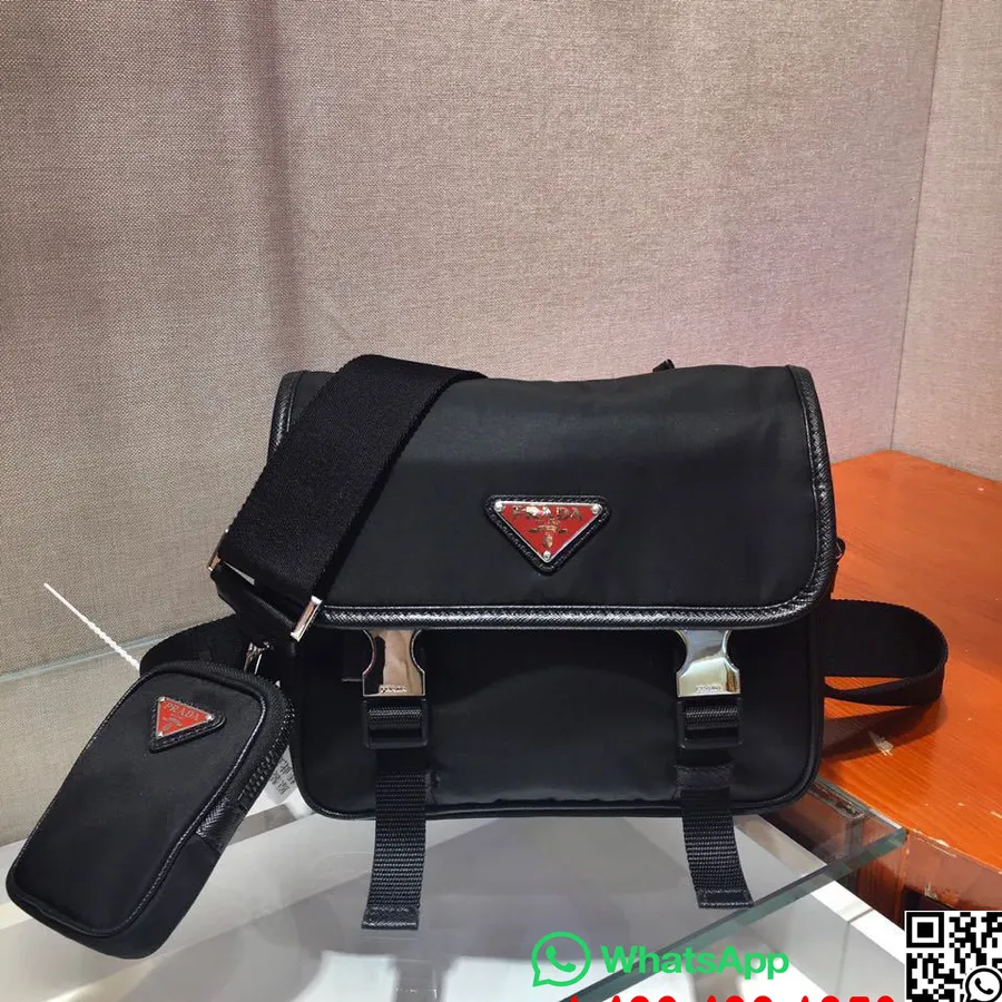 Tas Selempang Nilon Kamera Prada 25cm 2vd034 Koleksi Musim Semi/musim Panas 2020, Hitam/merah