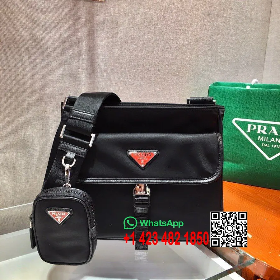 Prada Camera Nylon Crossbody Bag 25cm 2vh110 Vår/sommer 2020 Kolleksjon, Svart/rød