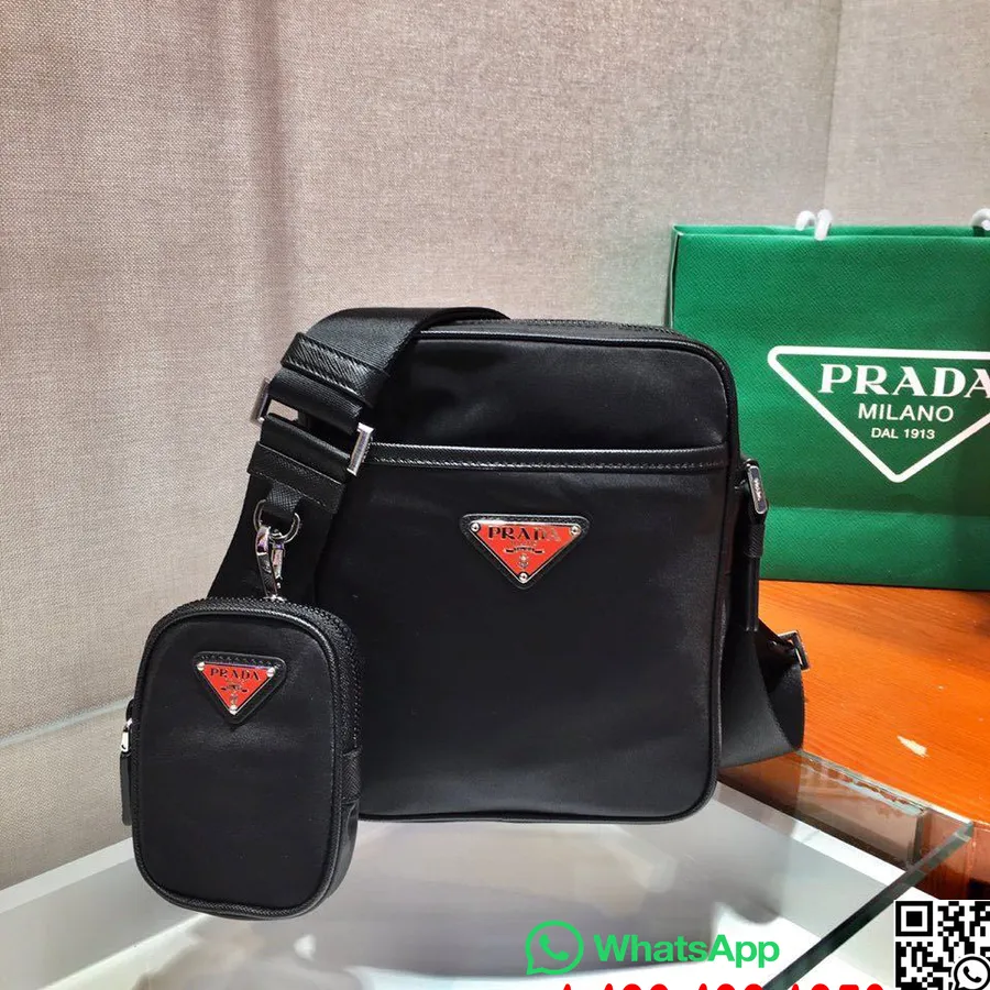 Tas Selempang Nilon Kamera Prada 20cm 2vh112 Koleksi Musim Semi/musim Panas 2020, Hitam/merah