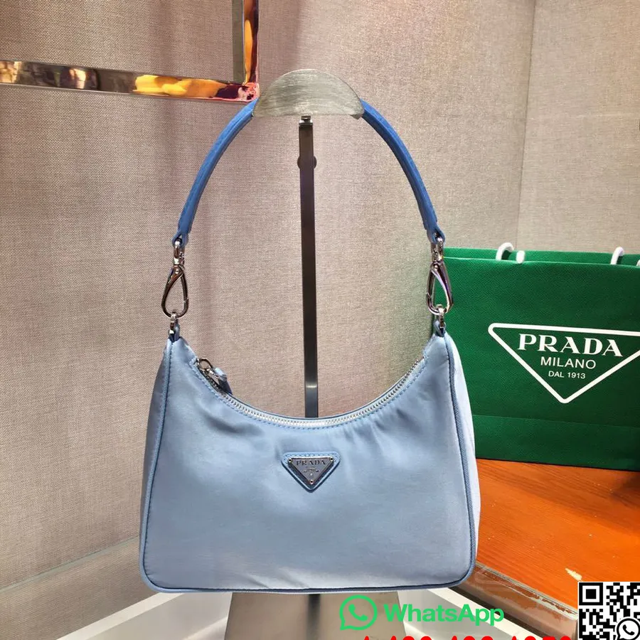 Prada Réédition Sac Hobo En Nylon 24cm 1bc204 Collection Printemps/été 2020, Bleu Clair