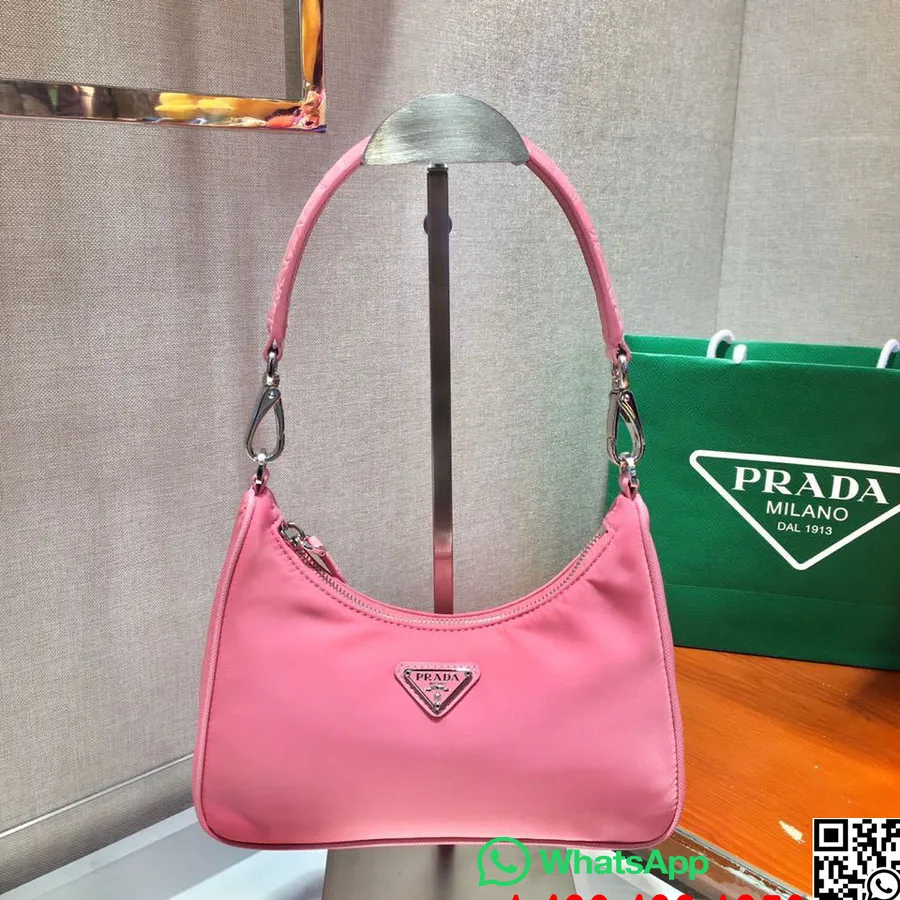 Prada Re-edition Nylon Hobo Väska 24cm 1bc204 Vår/sommar 2020 Kollektion, Rosa