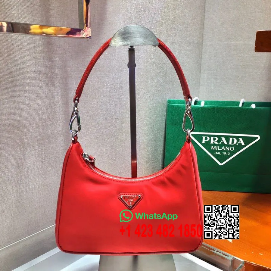 Tas Hobo Nilon Edisi Ulang Prada 24cm 1bc204 Koleksi Musim Semi/musim Panas 2020, Merah