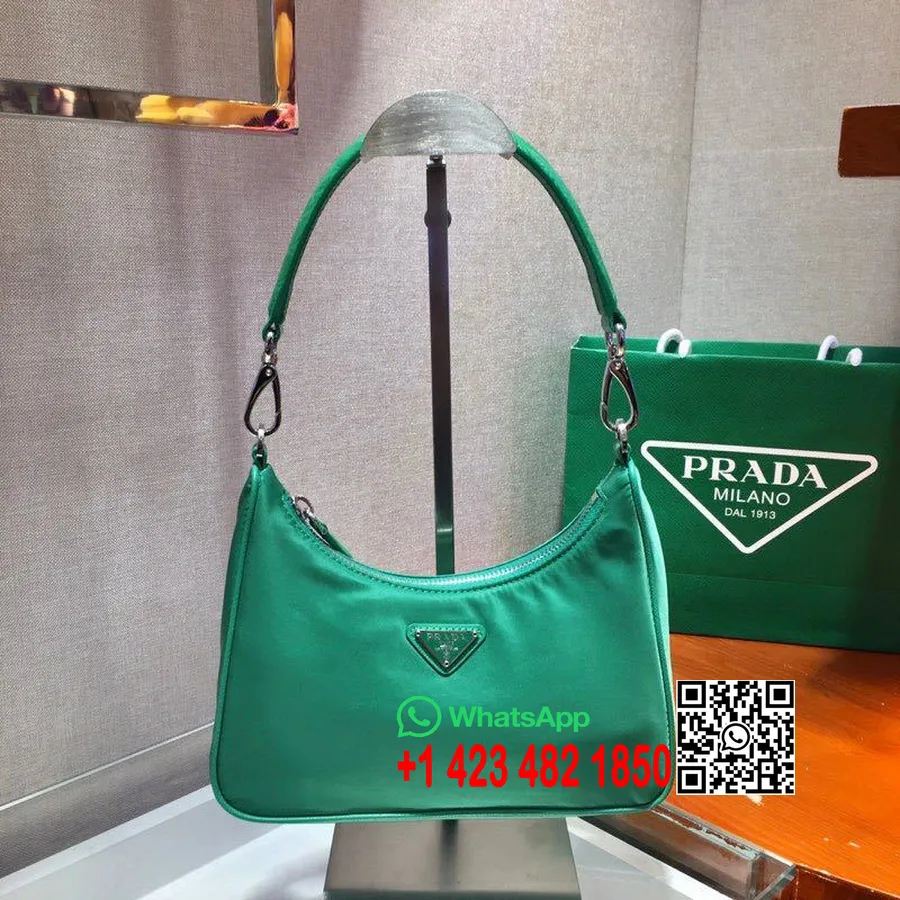 Prada Re-edition Nylon Hobo Väska 24cm 1bc204 Vår/sommar 2020 Kollektion, Grön