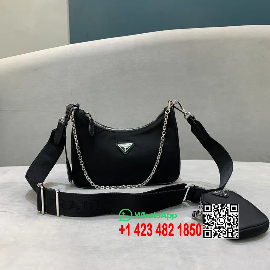 Prada Réédition 2005 Sac Hobo En Nylon 24cm Collection Printemps/été 2020, Noir