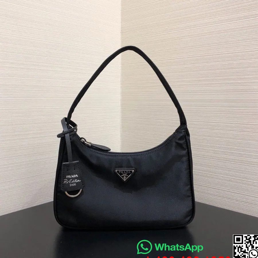 Tas Hobo Nilon Edisi Ulang Prada Koleksi Musim Semi/musim Panas 24cm 2020, Hitam