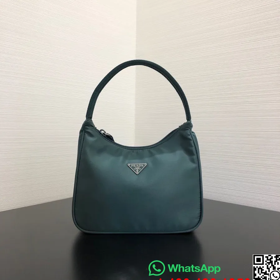 Sac Hobo En Nylon Réédition Prada 24 Cm Collection Printemps/été 2020, Vert Foncé