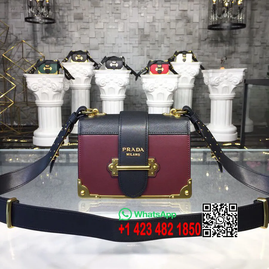 Prada Cahier Shoulder 20cm τσάντα 1bh018 συλλογή άνοιξη/καλοκαίρι 2019, μπορντό/μαύρο