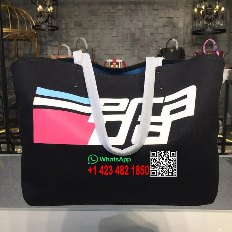 Canvas Prada Logo Tote Bag 42cm 1bg220 Canvas Vår/sommer 2018 Kolleksjon, Svart