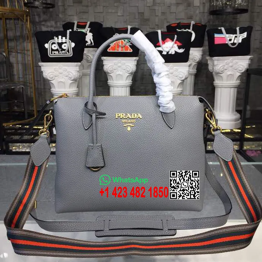 Bolsa Prada Daino 31cm 1ba157 Couro De Bezerro Coleção Primavera/verão 2018 Cinza