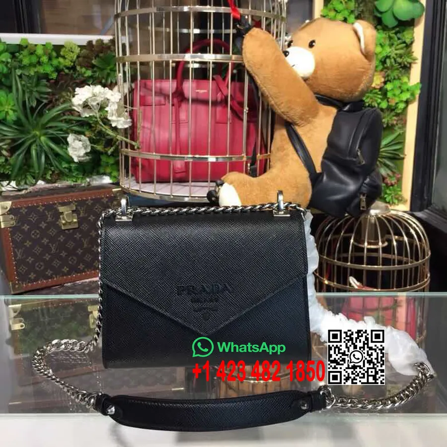 Tas Saffiano Monokrom Prada 1bd127 Kulit Anak Sapi Koleksi Musim Semi/musim Panas 2018 Hitam