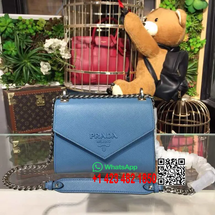 Tas Saffiano Monokrom Prada 1bd127 Kulit Anak Sapi Koleksi Musim Semi/musim Panas 2018 Biru