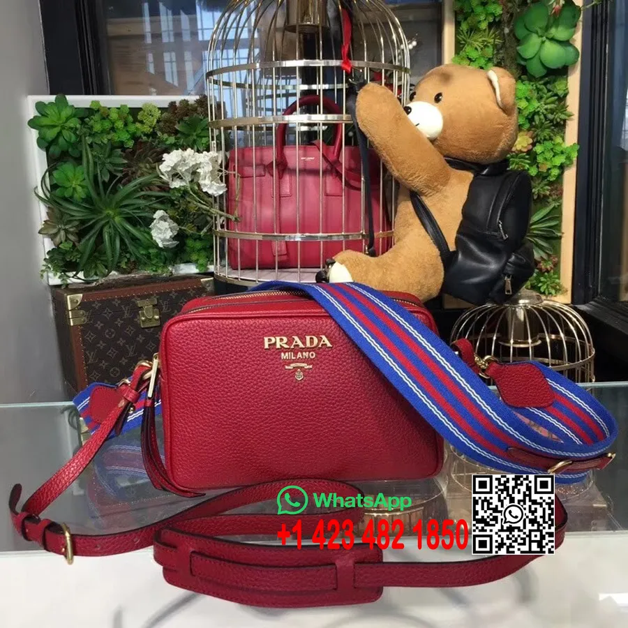 Prada Saffiano Mini Crossbody Kabelka Na Zips 1bh082 Teľacia Koža Kolekcia Jar/leto 2018 červená