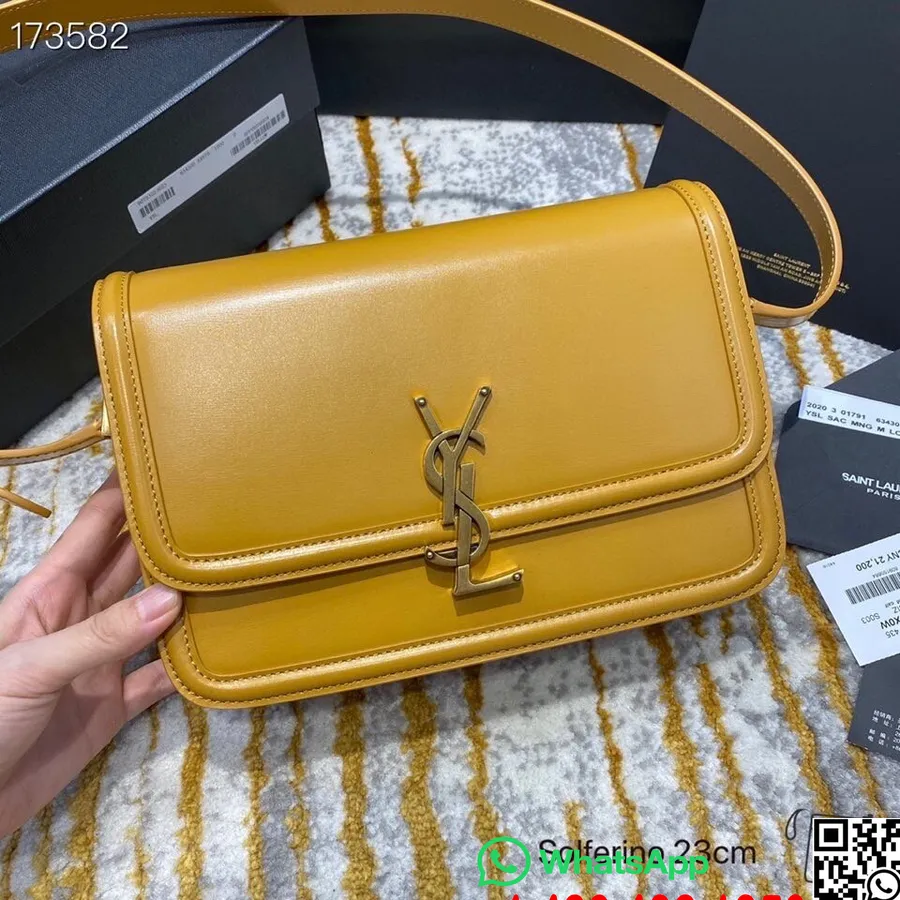 Ysl Saint Laurent Sac Bandoulière Solferino Satchel 24cm Cuir De Veau Box, Moutarde