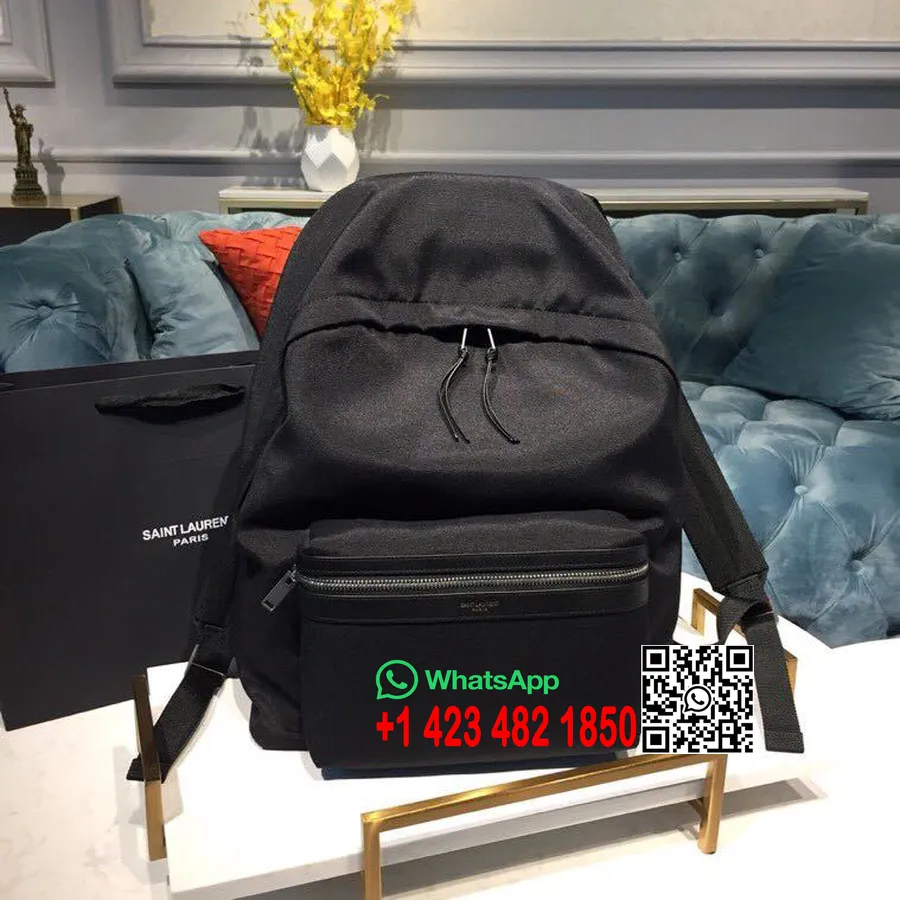 Saint Laurent Sac à Dos En Toile Ysl City 30cm Matériel Argenté Collection Printemps/été 2019, Noir