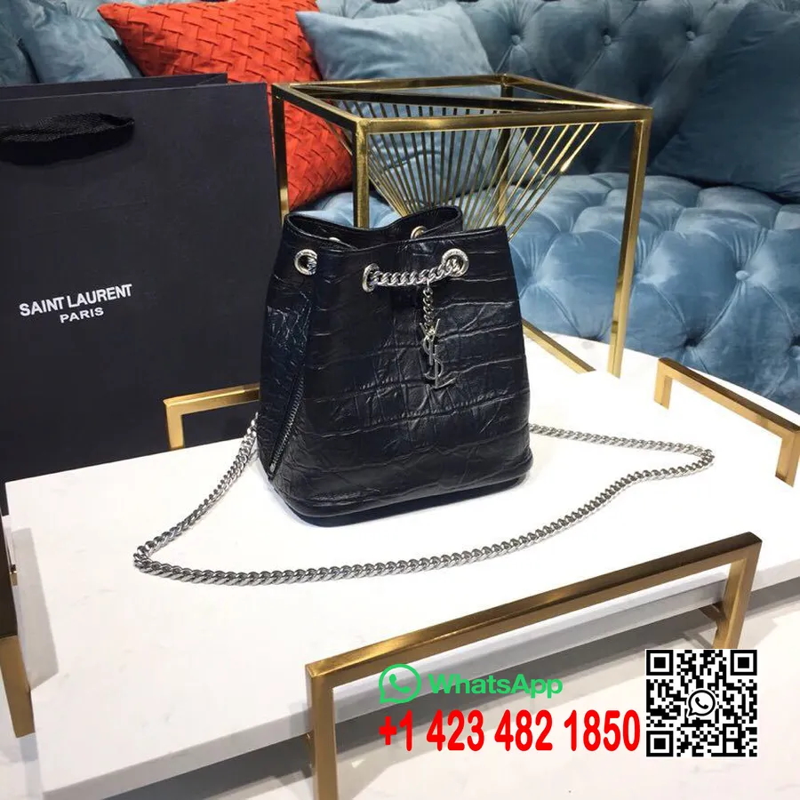 Saint Laurent Sac Seau à Chaîne Baby Emmanuelle Classique Ysl 22cm Cuir Gaufré Crocodile Matériel Argenté Printemps/été 2019 Co