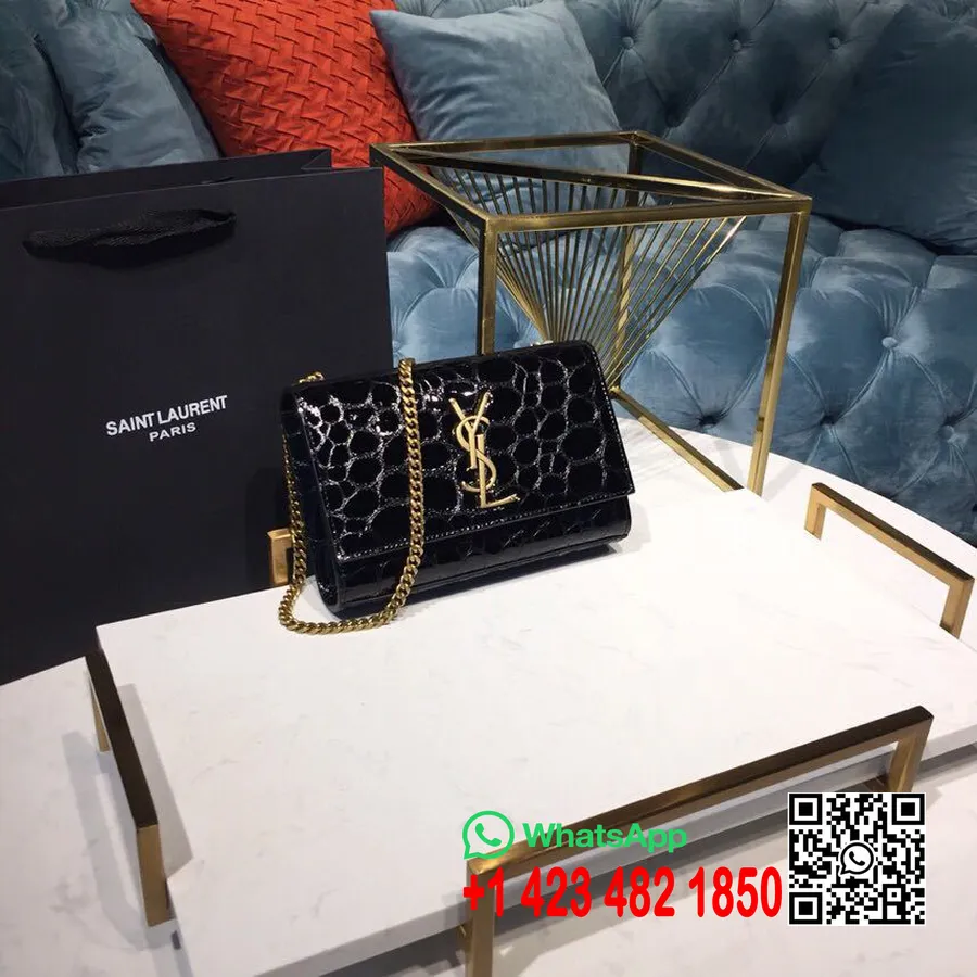 Saint Laurent Ysl Monogramme Kate Sac Bandoulière 20cm Cuir Verni Embossé Crocodile Matériel Doré Collection Printemps/été 2019,