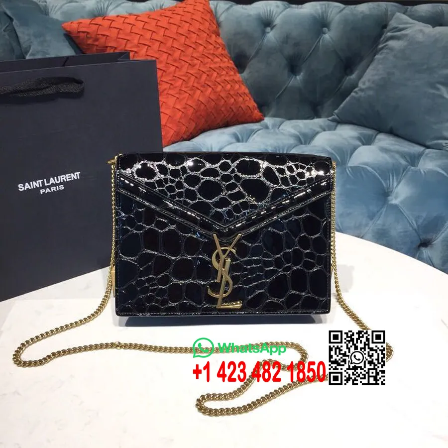 Saint Laurent Sac Bandoulière Monogram Coeur Ysl 22cm Cuir Verni Embossé Crocodile Matériel Doré Collection Printemps/été 2019