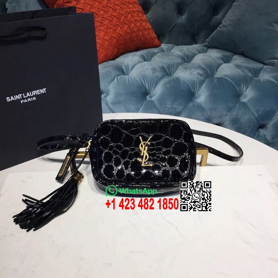 Saint Laurent Sac Appareil Photo Monogramme Coeur Ysl 16cm Cuir Verni Embossé Crocodile Matériel Doré Collection Printemps/été 2