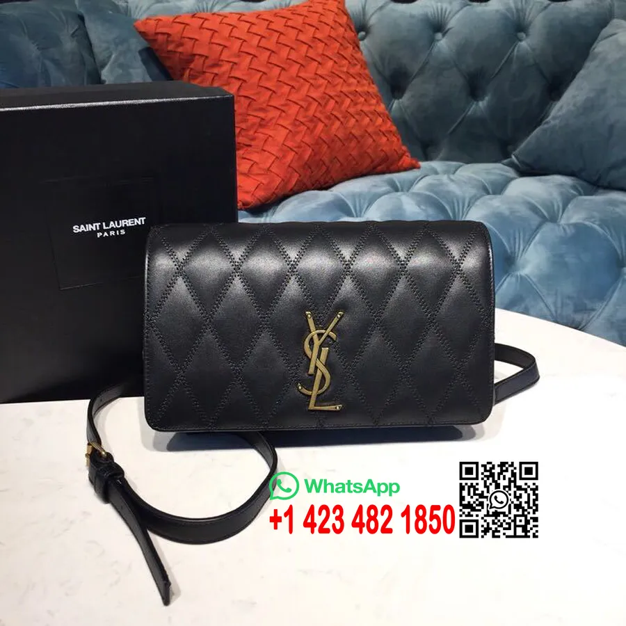 Saint Laurent Sac à Bandoulière Matelassé Ysl Angie Matériel Doré Cuir D'agneau Collection Printemps/été 2019, Noir