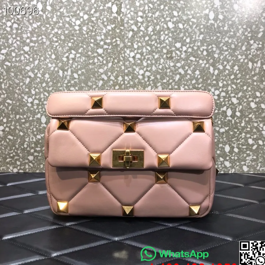 Valentino Garavani Medium Roman Stud Tas Bahu 25cm 1189s Dengan Rantai Kulit Domba Kulit Nappa Koleksi Musim Gugur/dingin 2022,