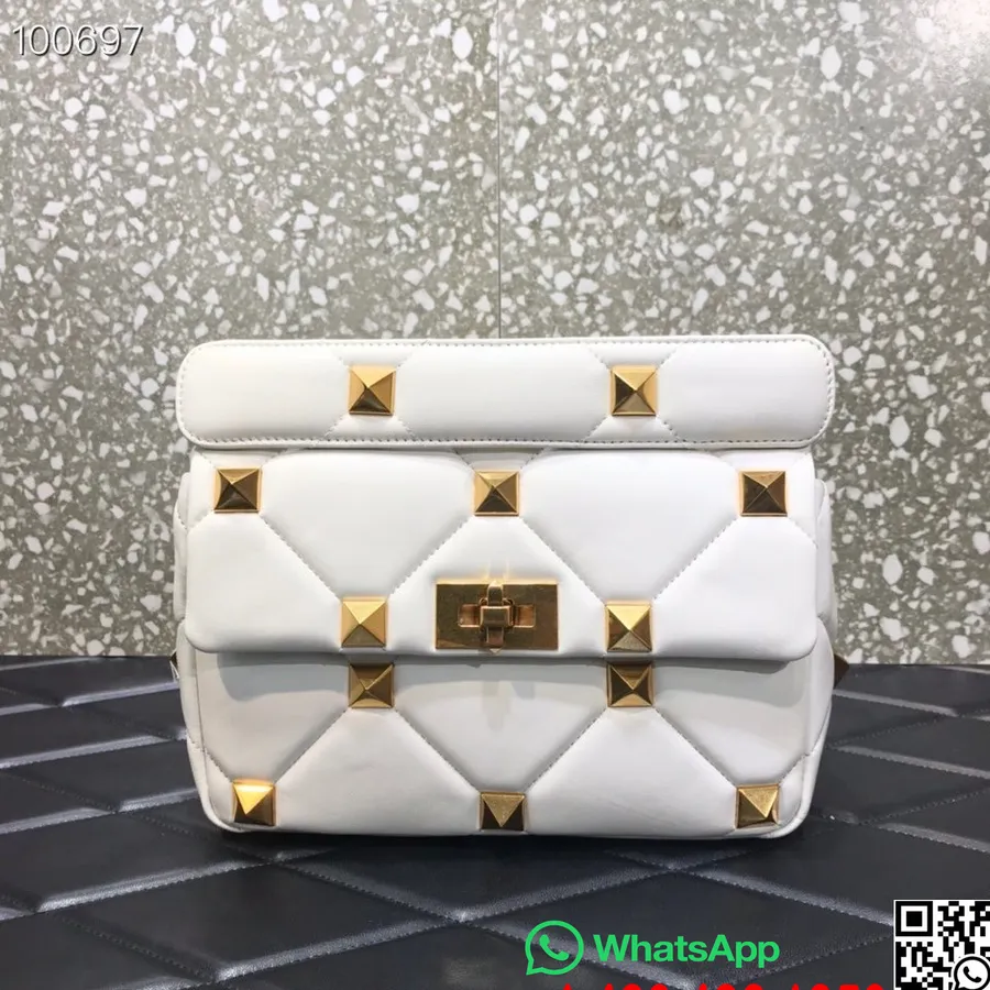 Valentino Garavani Medium Roman Stud Tas Bahu 25cm 1189s Dengan Rantai Kulit Domba Kulit Nappa Koleksi Musim Gugur/dingin 2022,